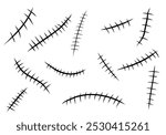 Hand drawn scar set. Stitches collection. Vector illustration