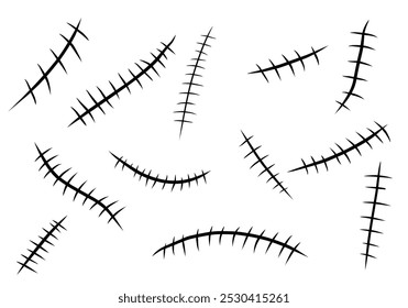 Hand drawn scar set. Stitches collection. Vector illustration