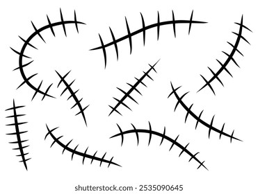 Hand drawn scar set. Stitches collection. Vector illustration