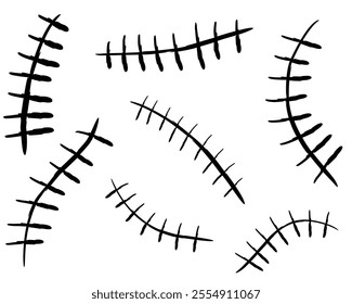 Hand drawn scar set. Stitches collection. Vector illustration.