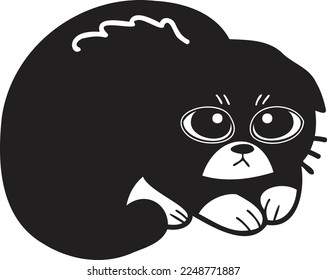 Hand Drawn scared or sad cat illustration in doodle style isolated on background