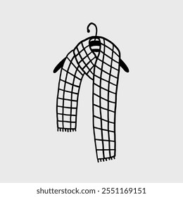 A hand drawn scarf on a hanger in simple style. Vector hand drawn illustration in freehand style