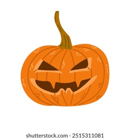 Mão desenhada assustador Halloween abóbora jack o lanterna em estilo plano. Design assustador para férias de outono isolado no fundo branco. Decoração bonita e assustadora