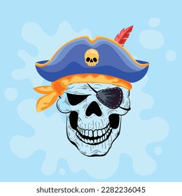 A hand drawn scary illustration of pirate skull 