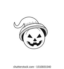 Hand drawn Scary Pumpkin isolated on a white. Sketch. Halloween concept. Vector illustration.