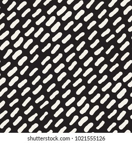 Hand Drawn Scattered Wavy Lines Monochrome Texture. Abstract Freehand Background Design. Vector Seamless Black and White Pattern.