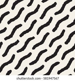 Hand Drawn Scattered Wavy Lines Monochrome Texture. Vector Seamless Black and White Pattern