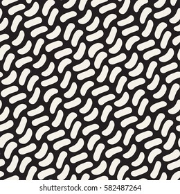 Hand Drawn Scattered Wavy Lines Monochrome Texture. Abstract Freehand Background Design. Vector Seamless Black and White Pattern.