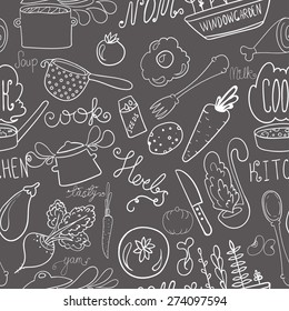 hand drawn scetch  kitchen doodle seamless pattern