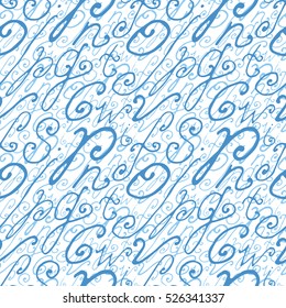Hand Drawn School Background With Alphabet. Blue Seamless Pattern