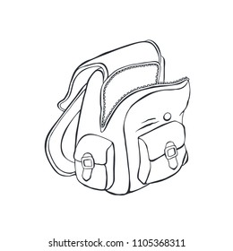 Hand drawn school backpack sketch isolated on white background. Schoolbag vector illustration.
