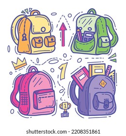 Hand drawn school bags collection full color