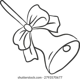 Hand drawn school bell tied with ribbon, sketch linework and clean outlines. Symbol of education, start, ceremony, and celebration, perfect for back to school themes. Cartoon vector illustration.
