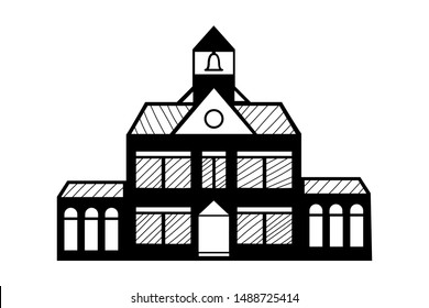 Hand drawn School Building isolated on a white. Sketch. Vector illustration.