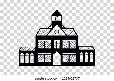 Hand Drawn School Building Isolated On Transparent Background. Sketch. Vector Illustration.