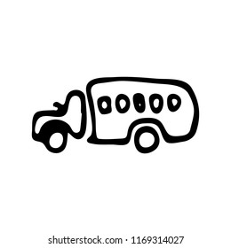 Hand drawn school bus doodle. Sketch Back to school, icon. Decoration element. Isolated on white background. Vector illustration.