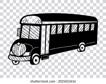 Hand drawn School Bus isolated on transparent background. Sketch. Vector illustration.