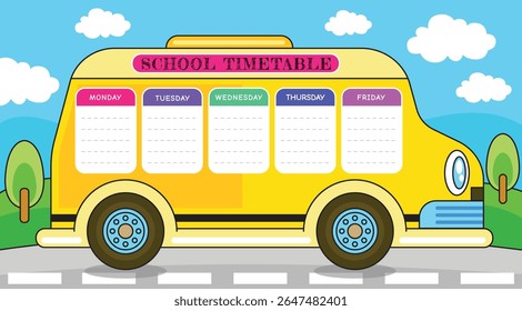 Hand drawn school bus with timetable vector illustration