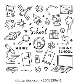 Hand drawn school clipart. Back to school vector set