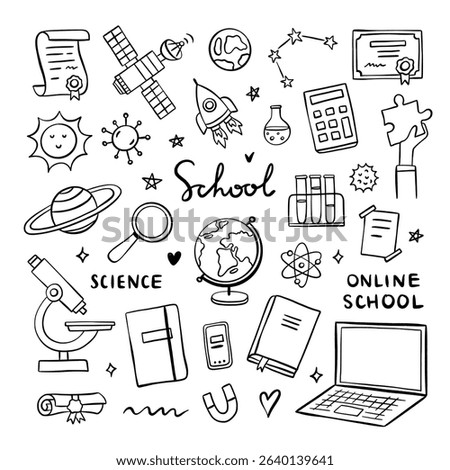Hand drawn school clipart. Back to school vector set