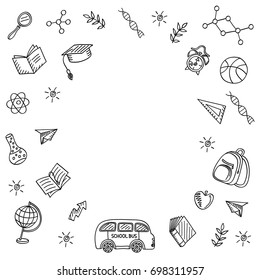Hand drawn school doodles background. Vector illustration