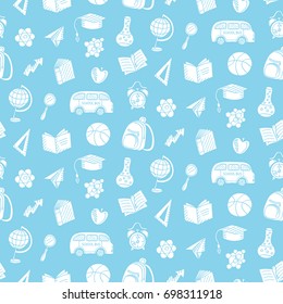Hand drawn school doodles seamless pattern background. Vector illustration