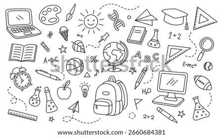 Hand Drawn School and Education Doodle Icon Set