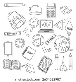 Hand Drawn School and Education seamless pattern. hand drawn stationery design for back to school concept on seamless pattern banner background.hand drawn School Supplies element set.