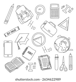 Hand Drawn School and Education seamless pattern. hand drawn stationery design for back to school concept on seamless pattern banner background.hand drawn School Supplies element set.