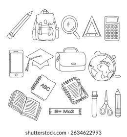 Hand Drawn School and Education seamless pattern. hand drawn stationery design for back to school concept on seamless pattern banner background.hand drawn School Supplies element set.