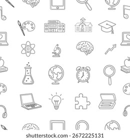 Hand Drawn School and Education seamless pattern. hand drawn stationery design for back to school concept on seamless pattern banner background.School building illustration education learning concept.