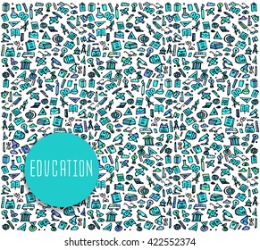 Hand drawn School education seamless logo, School education doodles elements.