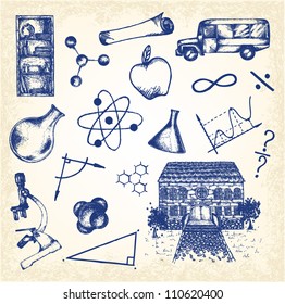 Hand drawn school and education set