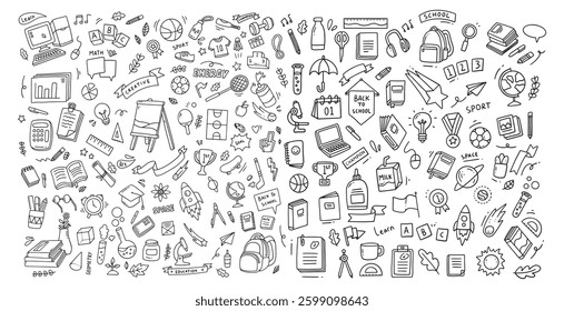 Hand drawn of school elements. Doodle of back to school sketch