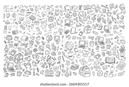 Hand drawn of school elements. Doodle of back to school sketch