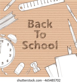 hand drawn of school equipment. back to school concept. back to school background.