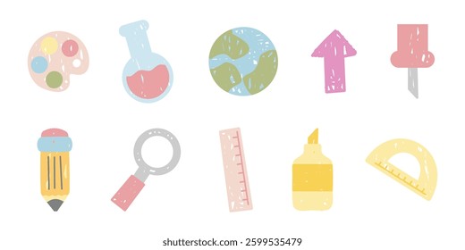 Hand Drawn School Equipment Set Vector Illustrations
