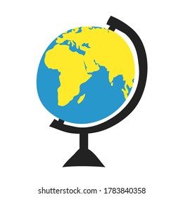 Hand drawn school globe isolated on white background. Abstract world map on model of Earth. Flat style drawing. Stock vector illustration