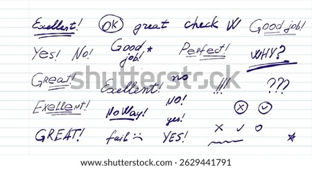 Hand Drawn School Grades Doodle Set. A collection of sketchy hand drawn grade symbols like A, B, and D, perfect for educational designs, teacher printables, and planners.