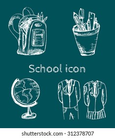 Hand drawn school icon set. Vector illustration.