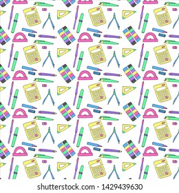 Hand drawn school icons pattern. School vector objects seamless. 