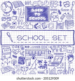 Hand drawn school icons set with pen on paper effect. Vector Illustration.