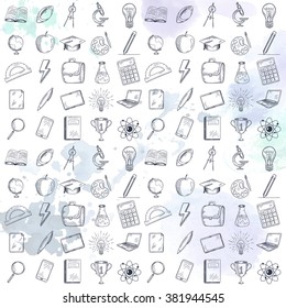 Hand drawn school icons set. Vector illustration.