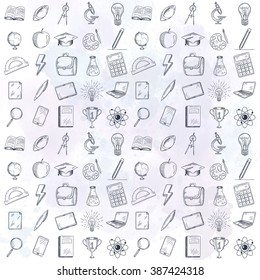 Hand drawn school icons set. Vector illustration.