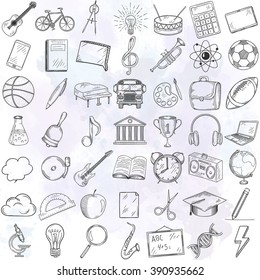 Hand Drawn School Icons Set. Vector Illustration.