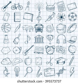 Hand drawn school icons set. Vector illustration.