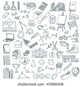 Hand Drawn School Icons Set. Vector Illustration.