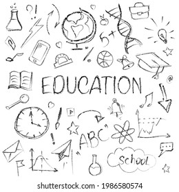 Iconos de la escuela dibujados a mano. Doodles vectoriales. Concepto de educación.