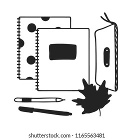 Hand drawn School illustration. Creative ink art work. Actual vector set of stationery. Black and White Card 