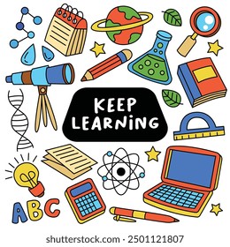 Hand drawn school and learning symbol and element in doodle style